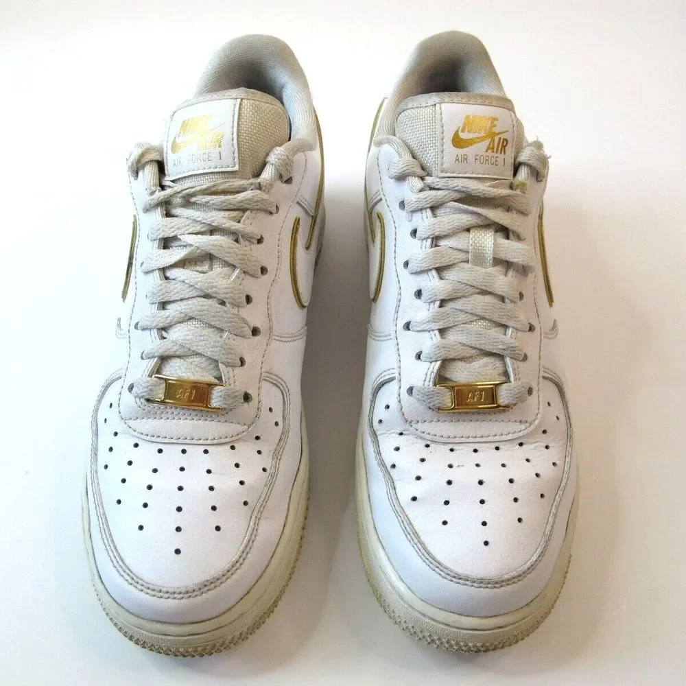 Nike Air‎ Force 1 AO2132-102 Women's White Gold Low Top Sneakers